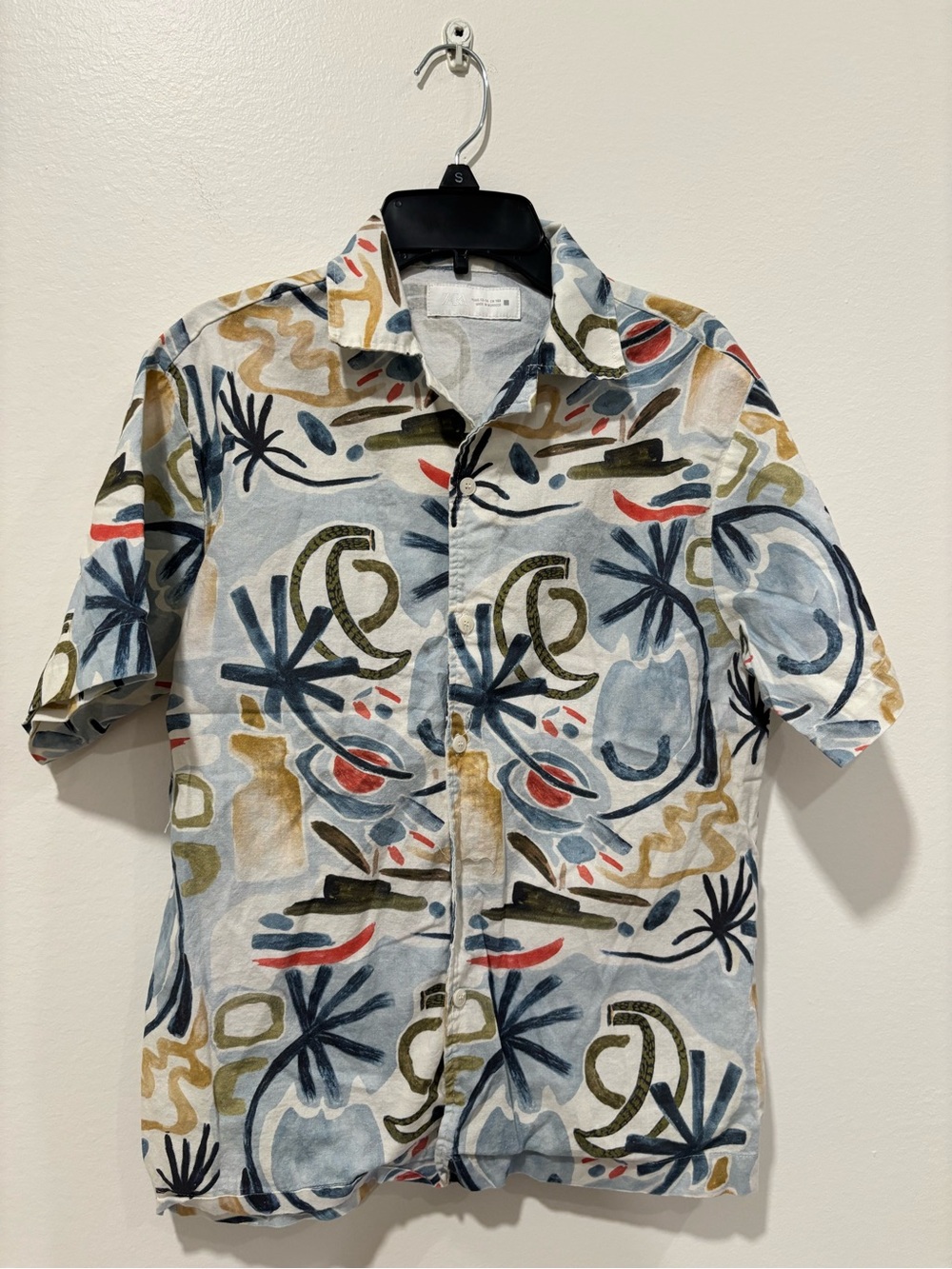 Zara Boys Short Sleeve Abstract Print Shirt - Light Blue Multi